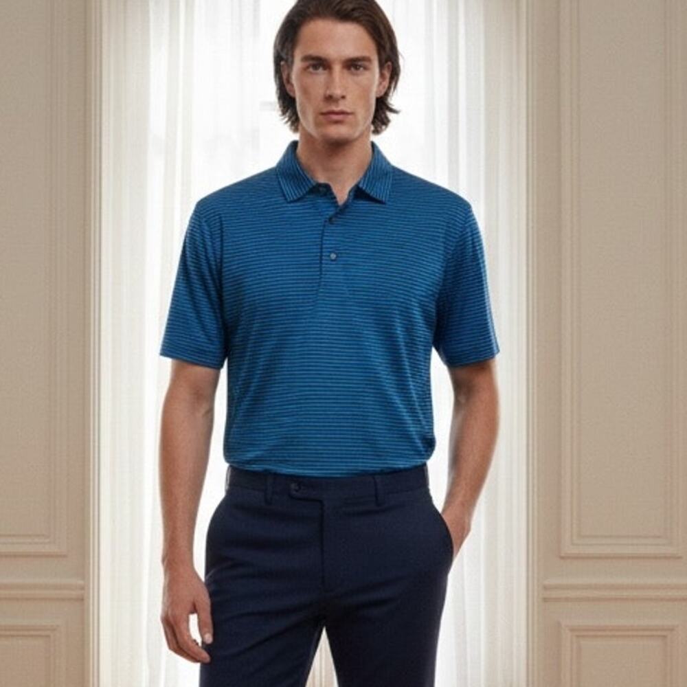 Footjoy Blue Black Stripe Athletic Golf Short Sleeve Polo XL